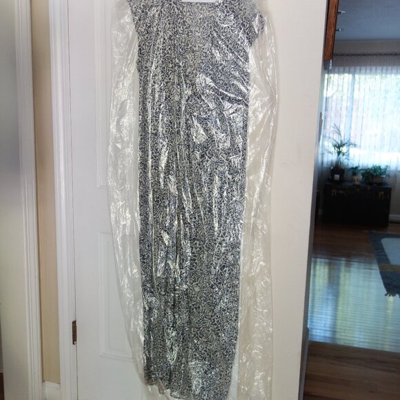 REX LESTER Sleeveless Navy Off-White Leaf Print Sleeve Button Front Maxi Dress – - Picture 5 of 8